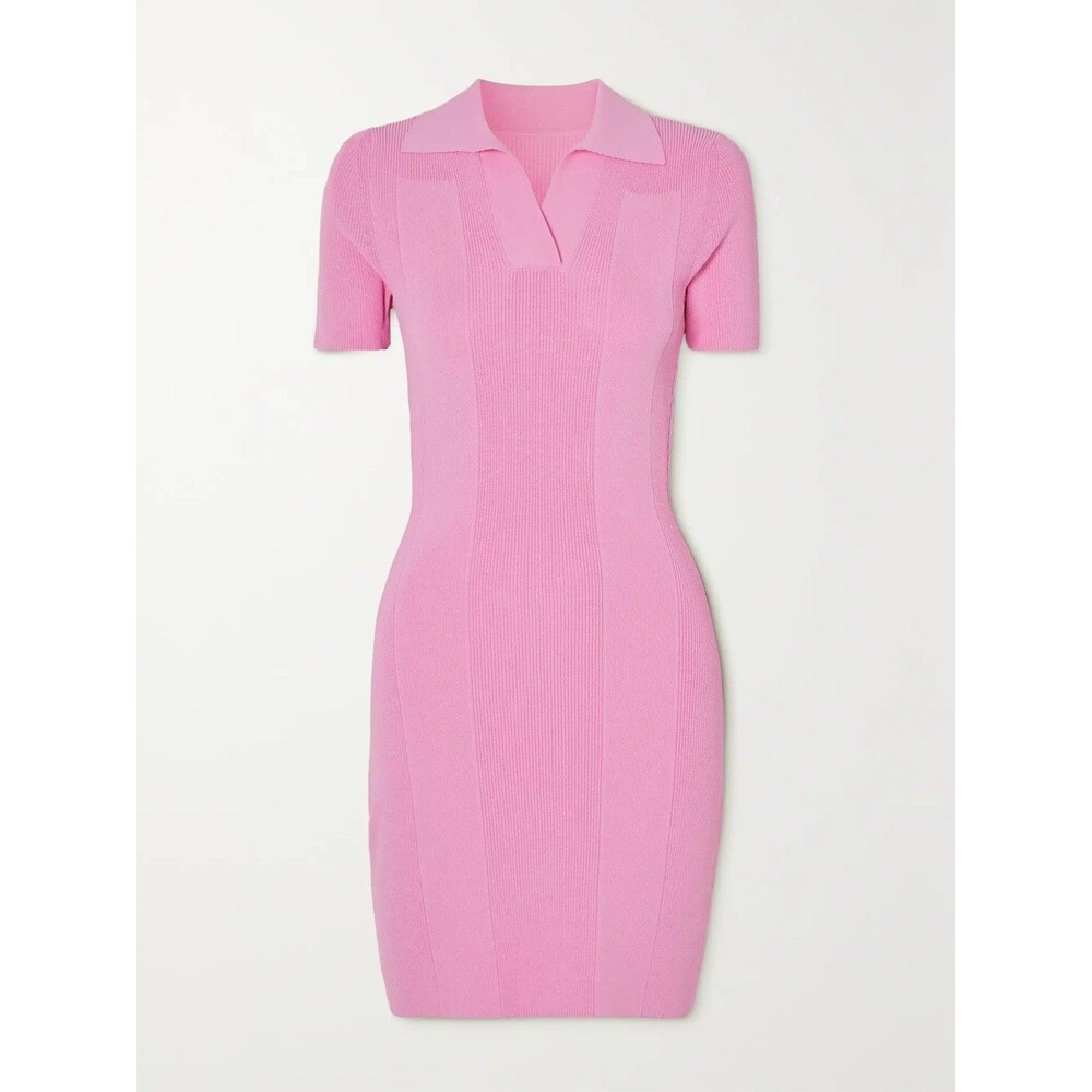 Jacquemus Ribbed Knit Mini Dress Size EU40 US 8 Pink‎ Open Back Collared SS